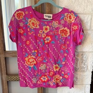 Savanna Jane Fuchsia Floral Embroidered Blouse